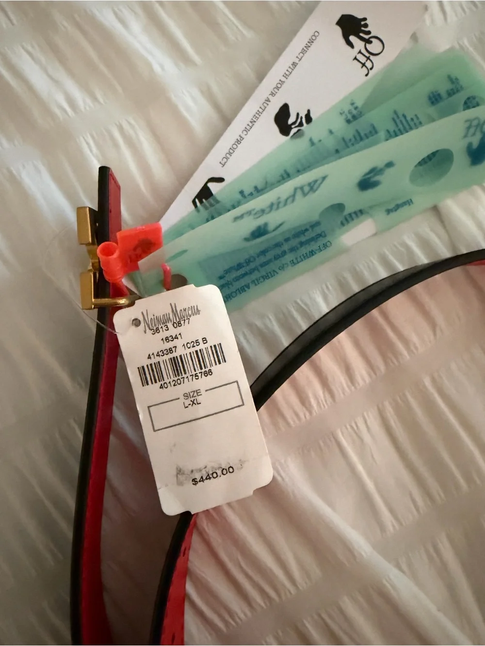 Off-White Black and Red reversible Leather Belt with Gold Arrow Buckle